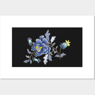 Blue Oriental Florals Posters and Art